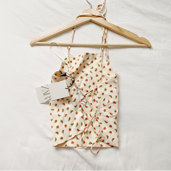 NWT Watermelon Print Lace Up Back Sleeveless Top - Picture 4 of 11